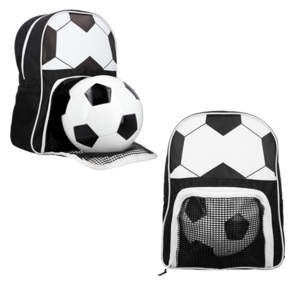 BL-121, Mochila ARQUERO con temática de futbol y porta balón en forma de portería.