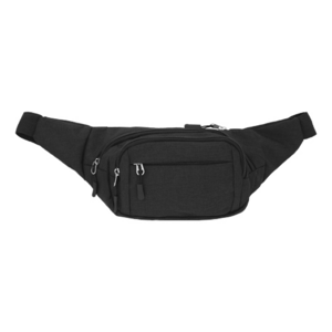 BL-076, Cangurera de poliéster con 4 compartimentos, cierres impermeables, cinta ajustable a la cintura y broche de seguridad a presión.