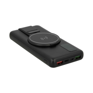 SO-119, Power Bank de 10,000mah con soporte para celular plegable, 2 entradas USB, 1 v5 y 1 tipo C.