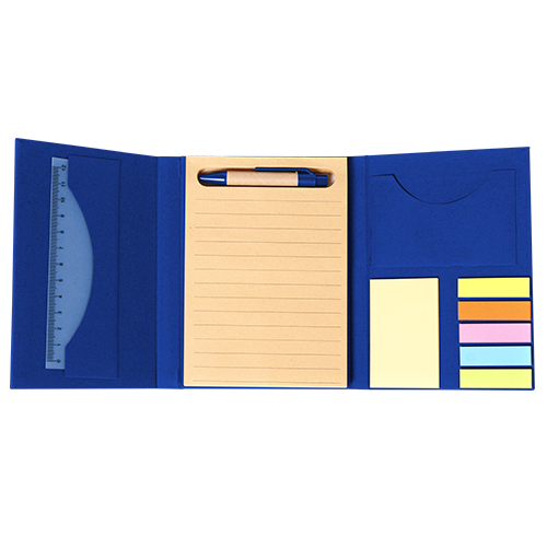 LB-029, Libreta ecologica con 70 hojas de raya, pluma tinta azul, 25 notas adhesivas, banderitas de colores (125 en 5 colores) y regla de 12 cm, colores: azul, rojo y carton