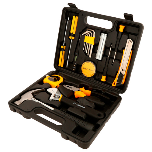 HR-039, Set pórtatil de herramientas. Incluye 13 accesorios: 1 martillo, 1 llave perico de 8
